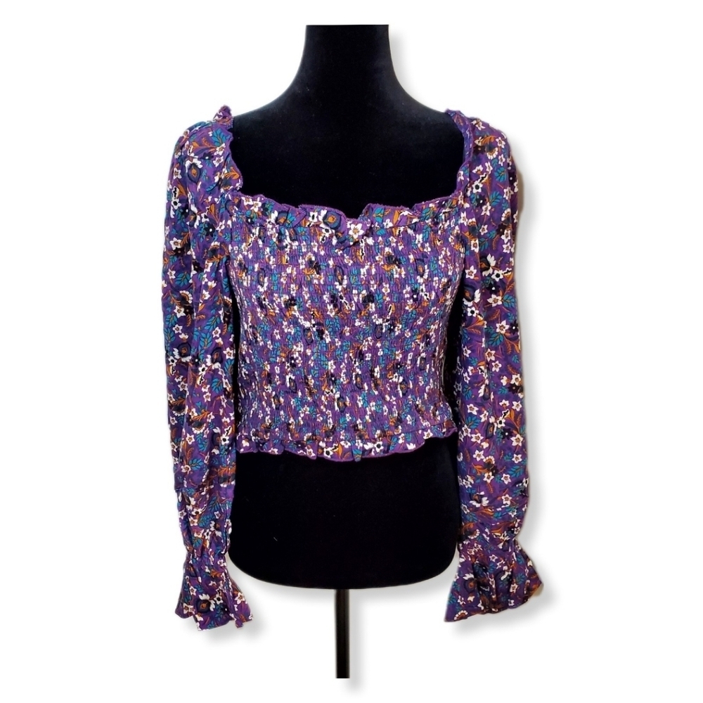 NWT Band of the Free Agathe Purple Floral Smocked Top Sz M